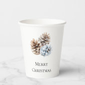 Blue White Pine Cones Weihnachten Pappbecher (Vorderseite)