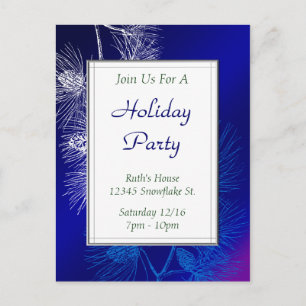 Blue White Pine Custom Holiday Party Postcard Einladungspostkarte