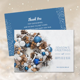 Blue White Pine Wreath Business Feiertagskarte