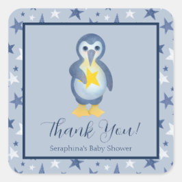 Blue White Pinguin Stars Baby Dusche Danke Quadratischer Aufkleber