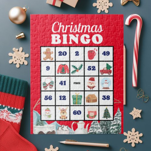 Blue White Playful Christmas Bingo Puzzle