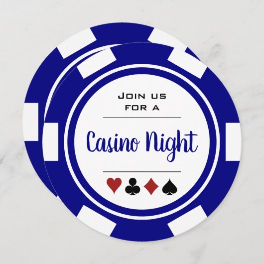 Blue White Poker Chip Casino Einladung (Vorne/Hinten)