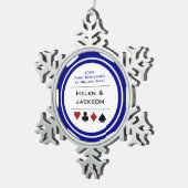 Blue White Poker Chip Erster Weihnachtsmann Mr. & Schneeflocken Zinn-Ornament (Rechts)