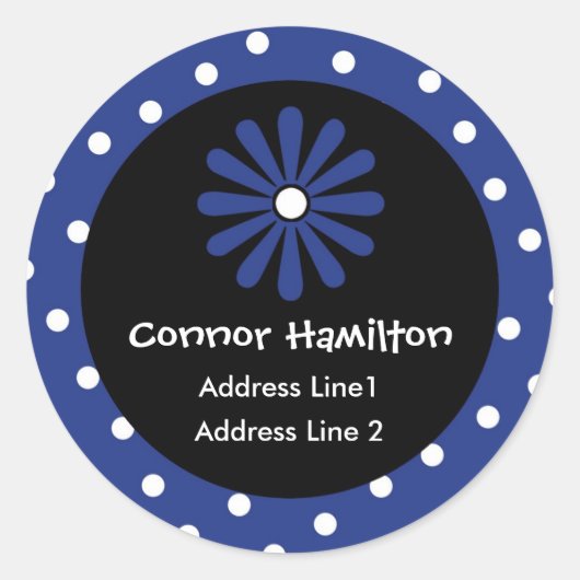 Blue & White Polka Dot Address Labels Runder Aufkleber (Vorderseite)