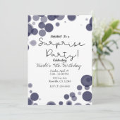 Blue White Polka Dot Bubbles Überraschendes Party Einladung (Stehend Vorderseite)
