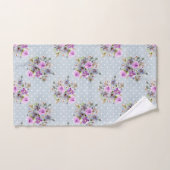Blue White Polka Dot Lila Aquarellblüte Badhandtuch Set (Handtuch)