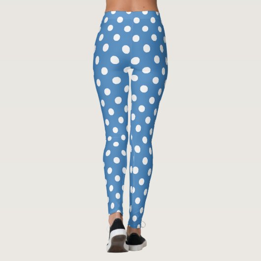 Blue White Polka Dot Pattern Leggings (Rückseite)