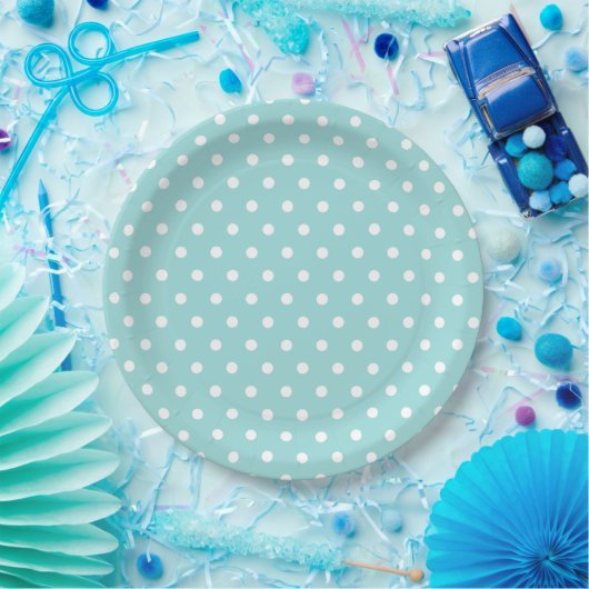 Blue White Polka Dot Pattern Pappteller (Party)