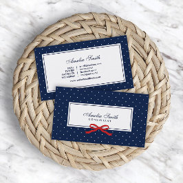 Blue & White Polka Dot Red Ribbon Social Media Visitenkarte
