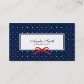Blue & White Polka Dot Red Ribbon Social Media Visitenkarte (Vorderseite)