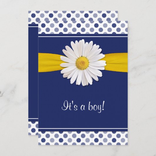 Blue White Polka Dots Daisy Baby Dusche Einladung (Vorne/Hinten)