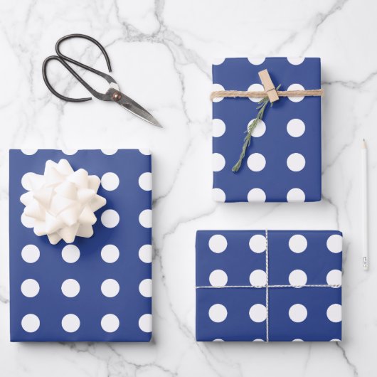 Blue White Polka Dots Geschenkpapier Set (Vorderseite)