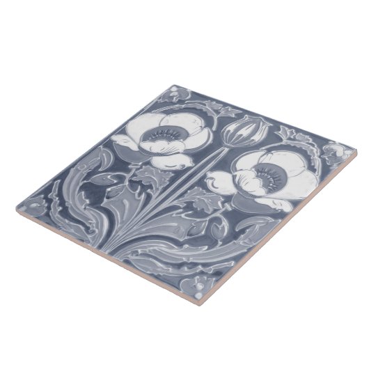 Blue & White Poppy Blume Deko Jugendstil Fliese (Seite)