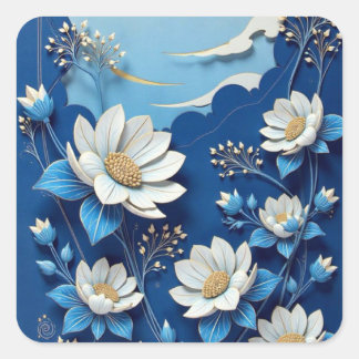 Blue & White Porcelain Handy Case - Traditionelle Quadratischer Aufkleber