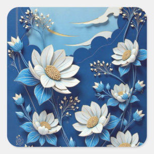 Blue & White Porcelain Handy Case - Traditionelle  Quadratischer Aufkleber