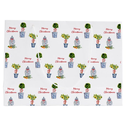 Blue & White Potterie Weihnachtsgeschenktasche Große Geschenktüte (Rückseite)