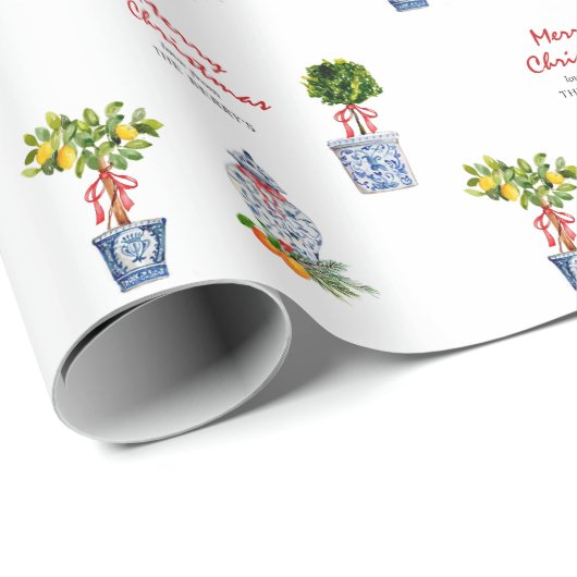 Blue & White Pottery Weihnachten Geschenkpapier (Rolleneckpunkt)