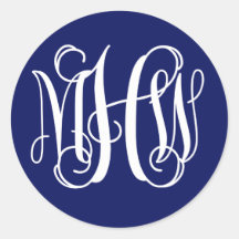 Blue White Preppy Vine Script Monogram DIY BG