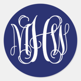 Blue White Preppy Vine Script Monogram DIY BG Runder Aufkleber