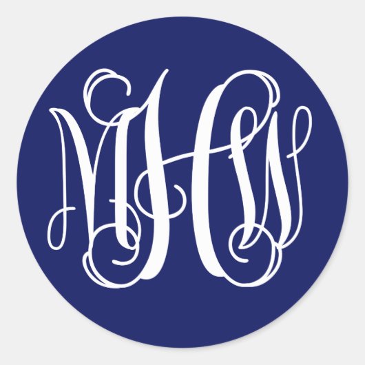 Blue White Preppy Vine Script Monogram DIY BG Runder Aufkleber (Vorderseite)