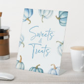 Blue White Pumpkin Fall Süßigkeiten und Leckereien Sockelschild (In SItu)