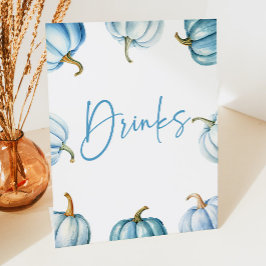 Blue White Pumpkin Herbst Drinks Party Sockelschild