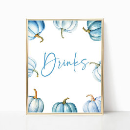 Blue White Pumpkin Herbst Drinks Party Zeichen Poster