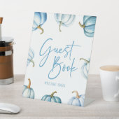 Blue White Pumpkin Herbst Gästebuch Sockelschild (In SItu)