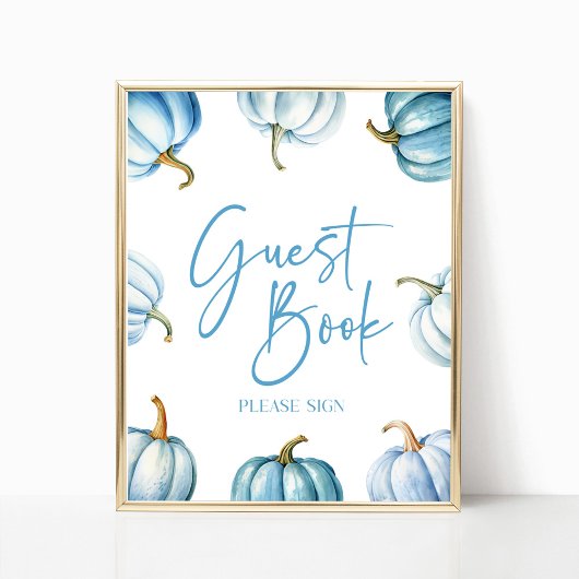 Blue White Pumpkin Herbst Herbst Gästebuchsignatur Poster