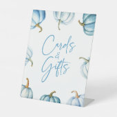 Blue White Pumpkin Herbst Herbstkarten & Geschenkz Sockelschild (Vorderseite)