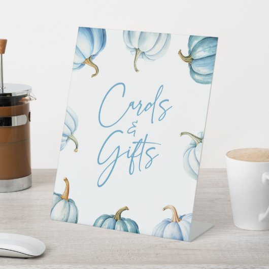 Blue White Pumpkin Herbst Herbstkarten & Geschenkz Sockelschild (In SItu)