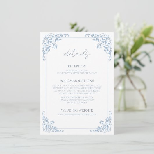 Blue White QR Code Wedding Details Enclosure Card Einladung (Stehend Vorderseite)