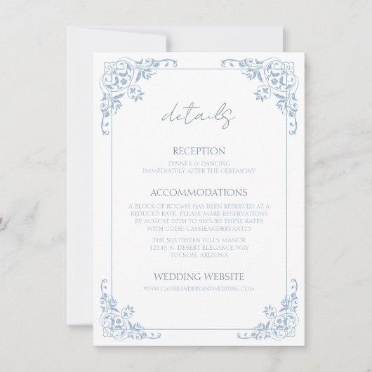 Blue White QR Code Wedding Details Enclosure Card Einladung (Vorderseite)
