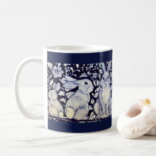 Blue & White Rabbit 7 Bunnies! Blumengift Kaffeetasse