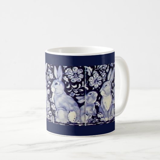 Blue & White Rabbit 7 Bunnies! Blumengift Kaffeetasse (VorderseiteRechts)