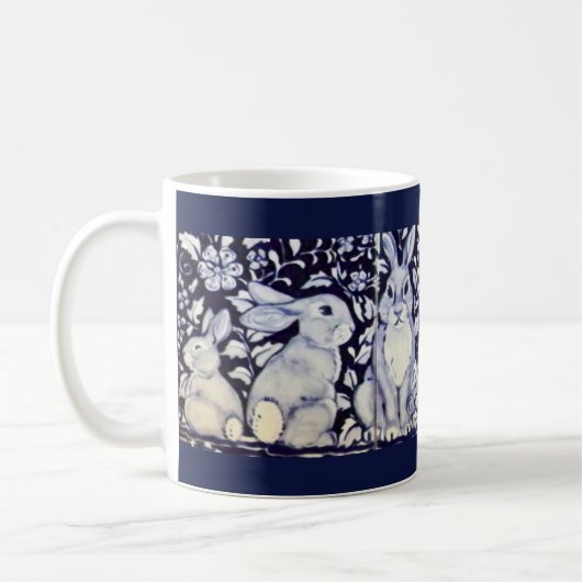 Blue & White Rabbit 7 Bunnies! Blumengift Kaffeetasse (Links)