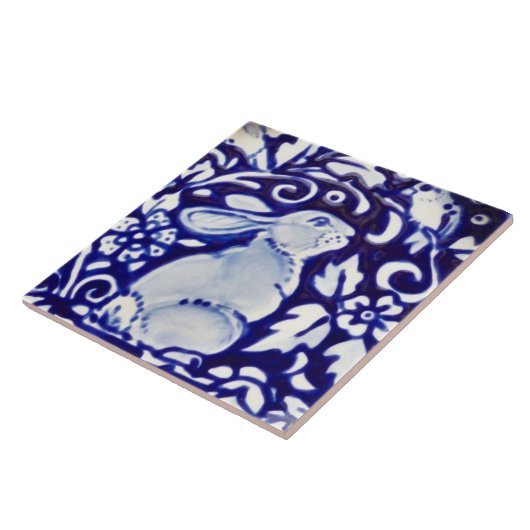 Blue & White Rabbit Bird Floral Dedham Tile Trivet Fliese (Seite)