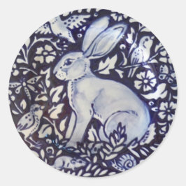 Blue White Rabbit Bird Floral Sticker Dedham Navy