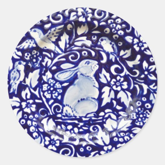 Blue White Rabbit Bird Floral Sticker Dedham Navy (Vorderseite)