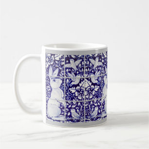 Blue & White Rabbit & Bird Floral Tile Mural Kunst Kaffeetasse