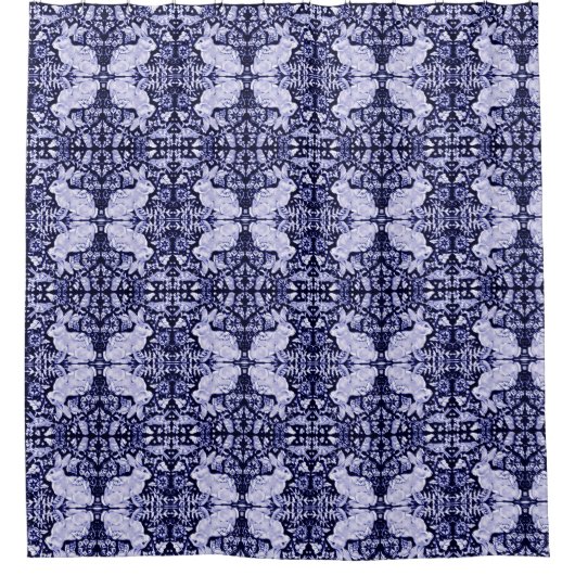 Blue White Rabbit Bird gekochte Duschvorhang Dedha (Vorderseite)
