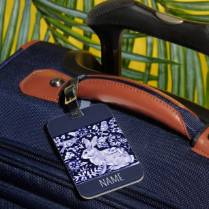 Blue & White Rabbit Bird Gepäckmarke personalisier Gepäckanhänger