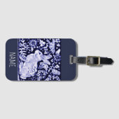 Blue & White Rabbit Bird Gepäckmarke personalisier Gepäckanhänger (Vorderseite (Horizontal))