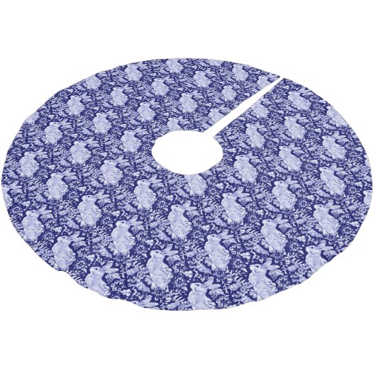 Blue & White Rabbit Bird Weihnachten Elegantes Mus Polyester Weihnachtsbaumdecke (Schrägansicht)