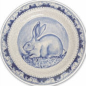 Blue & White Rabbit Bunny Delft Dedham Round Aufkleber (Vorderseite)