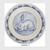 Blue & White Rabbit Bunny Delft Dedham Round Aufkleber (Blatt)
