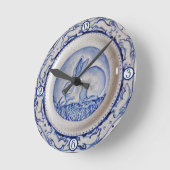 Blue & White Rabbit Bunny Plate Crackle Dedham Runde Wanduhr (Winkel)