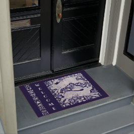 Blue White Rabbit Bunny Welcome Tile Art Grosse Fußmatte