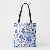 Blue & White Rabbit Chinoiserie Totbeutel Tasche (Vorderseite)