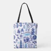 Blue & White Rabbit Chinoiserie Totbeutel Tasche (Rückseite)